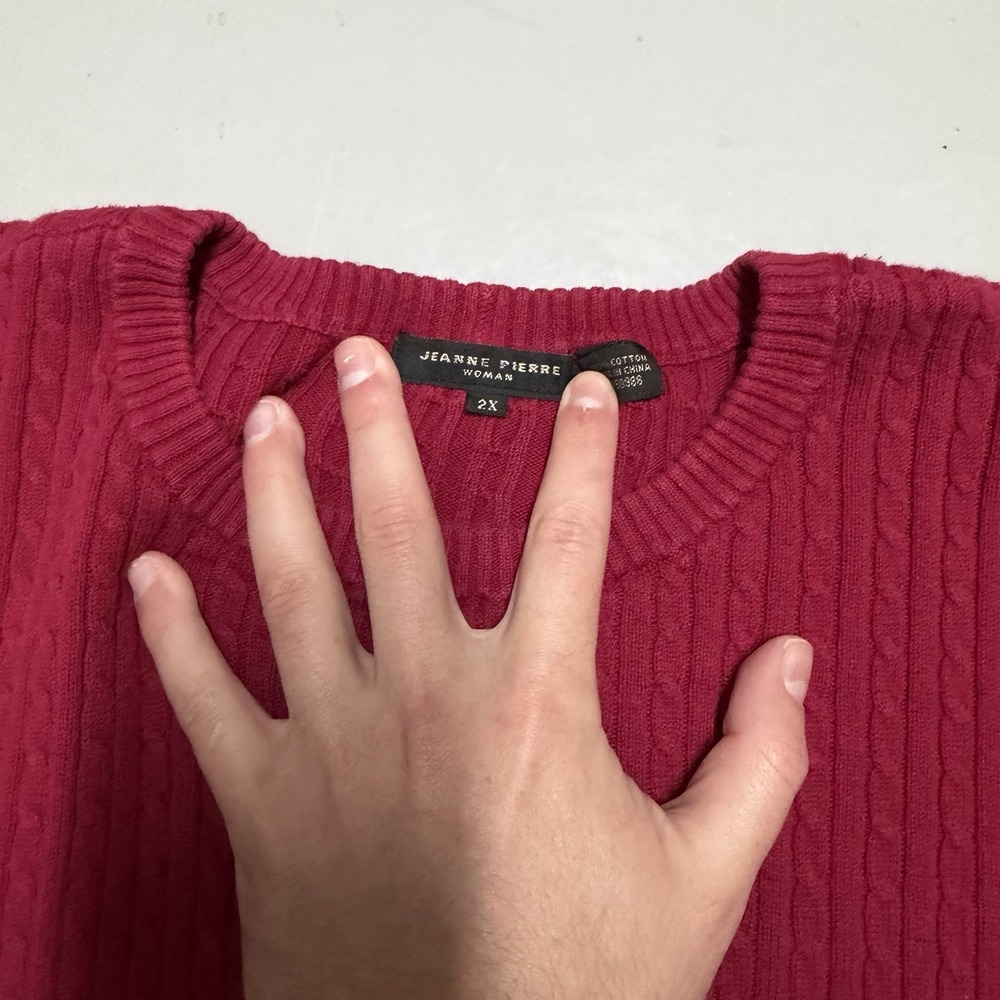 Jeanne Pierre Woman 2X Red Cable Knit Sweater Crew Neck Pullover Cotton - Picture 4 of 6